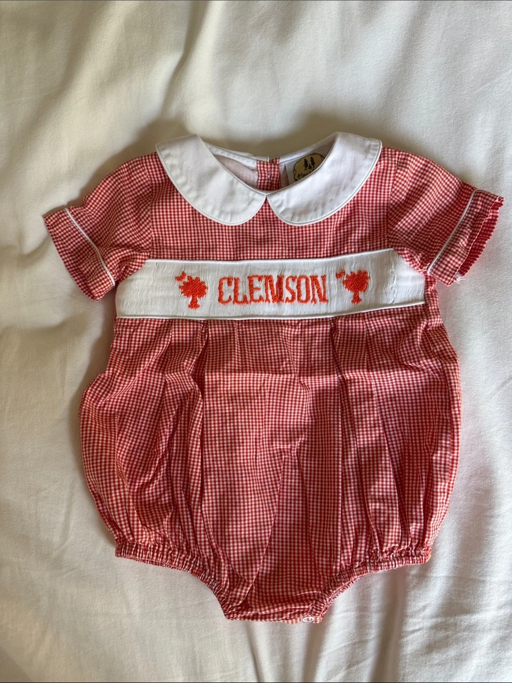 Clemson Orange Gingham Baby Bubble Romper Bubble